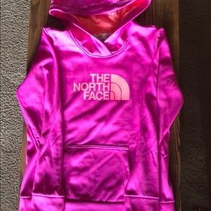 The North Face fuschia hoodie with a coral logo